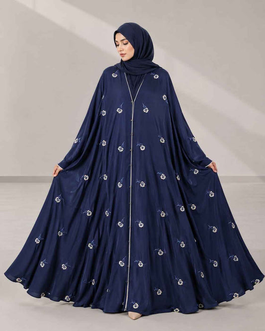 Big Flair Premium nida fabric Embroidered Abaya navy blue color