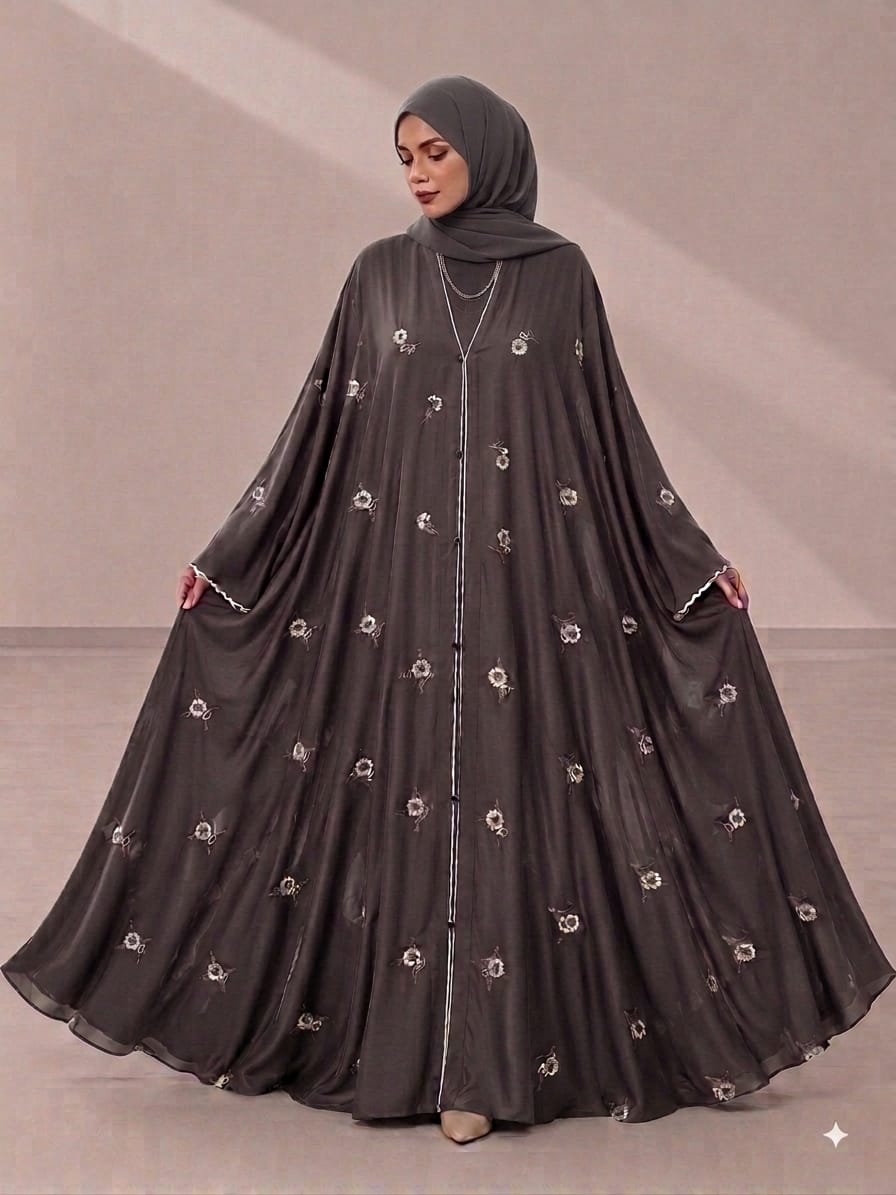 Big Flair Premium Embroidered Abaya grey color