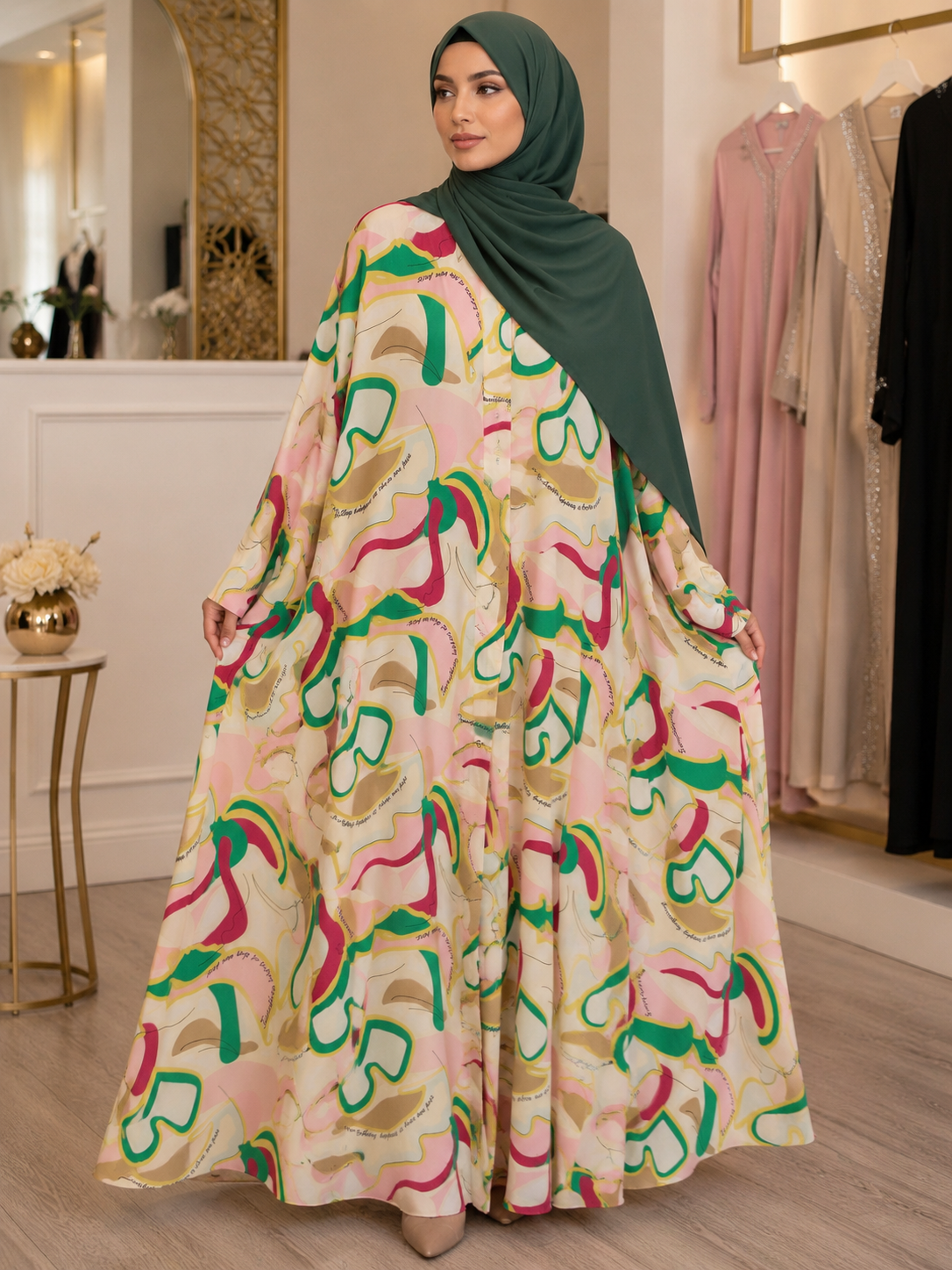 Soft Georgette Printed Big Flair Abaya with Matching Hijab