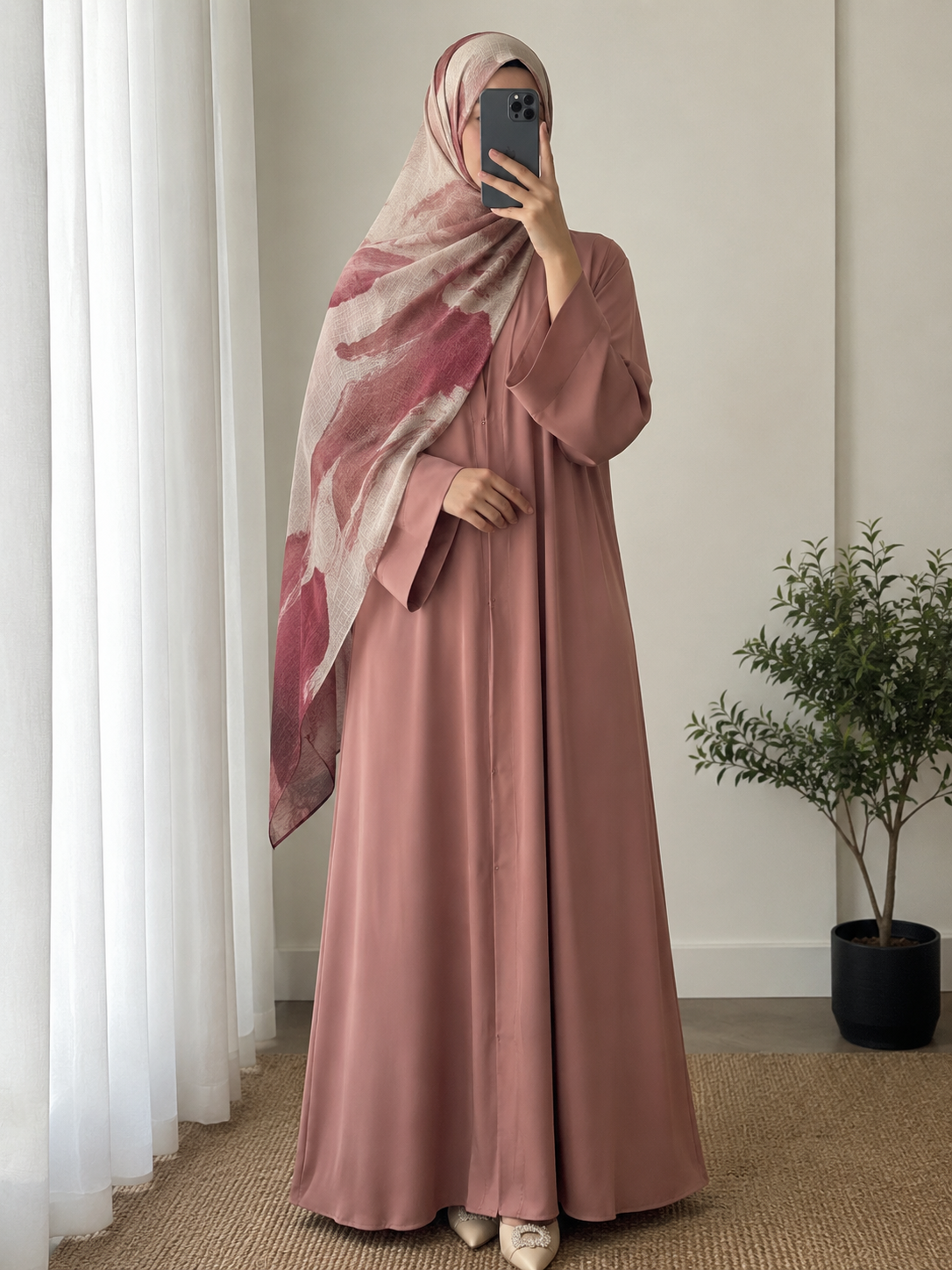 Daily Wear Abaya With Printed Hijab
