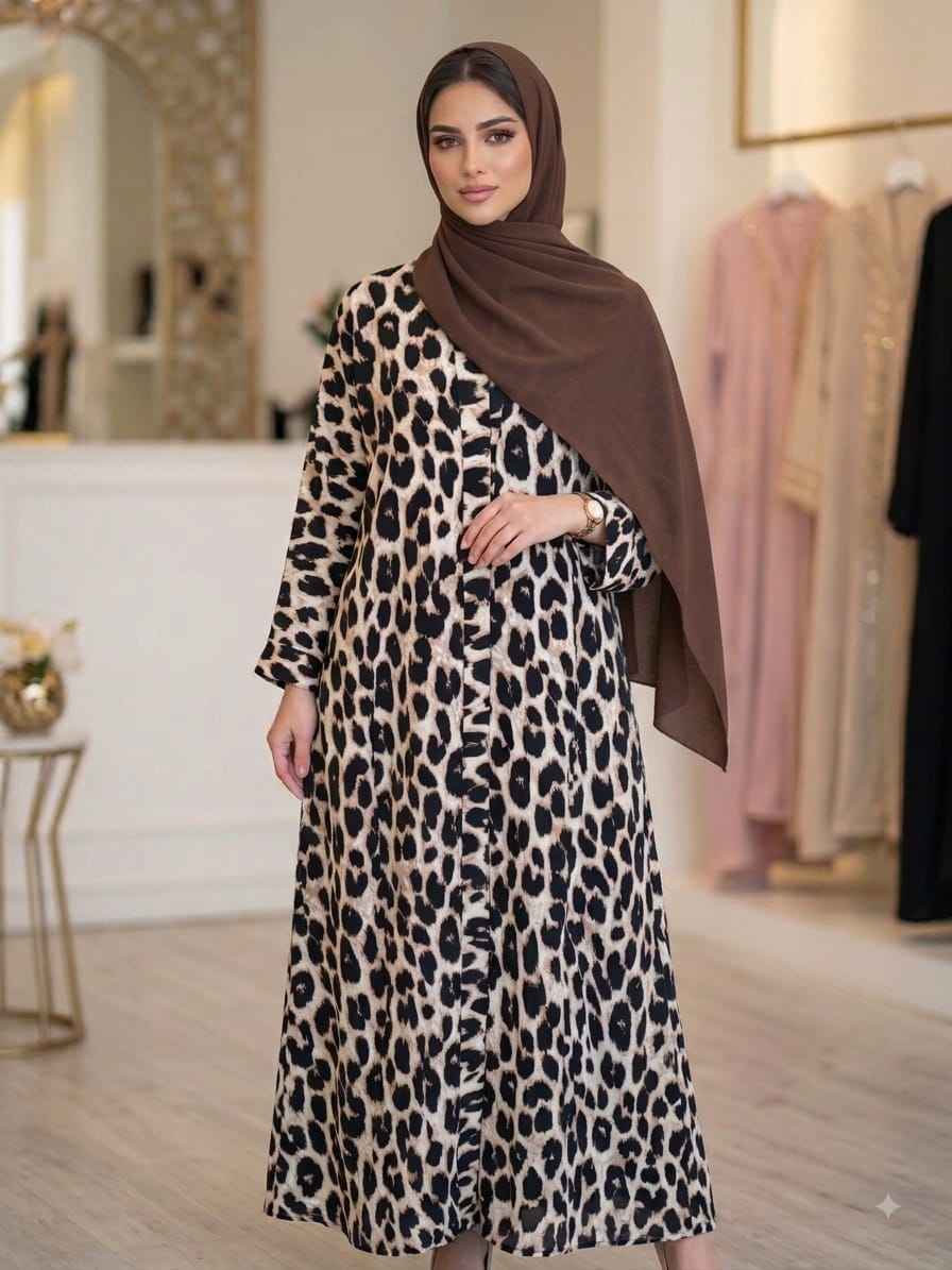 Premium Leopard Print Georgette Abaya with Matching Hijab