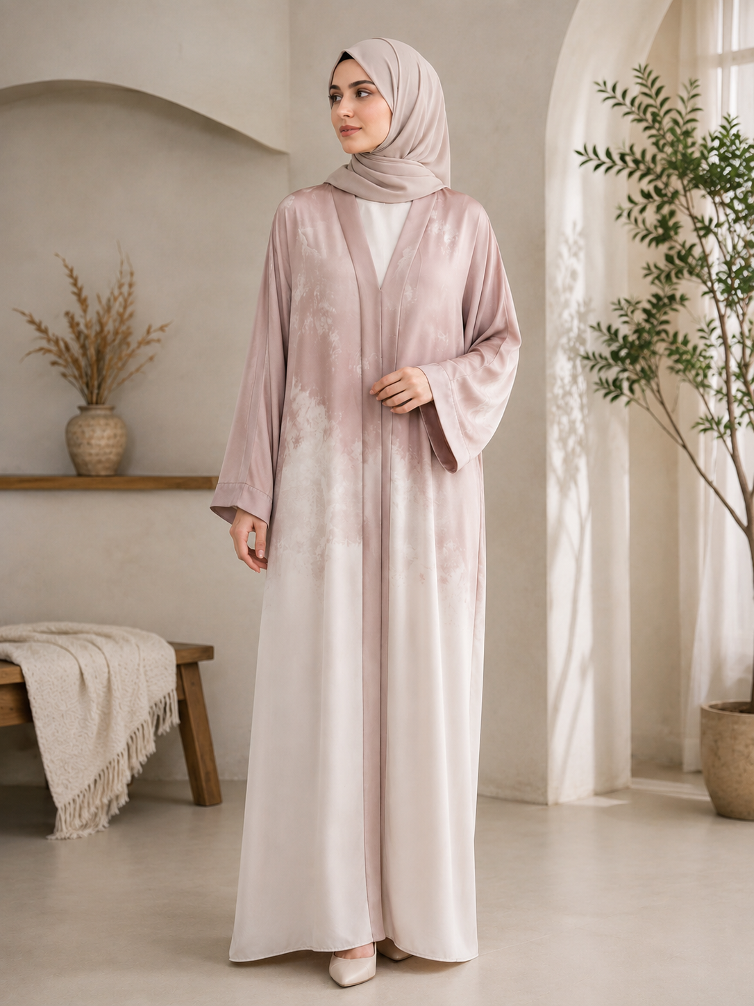 Elegant Tie & Dye Abaya with Matching Hijab | Premium Modest Wear