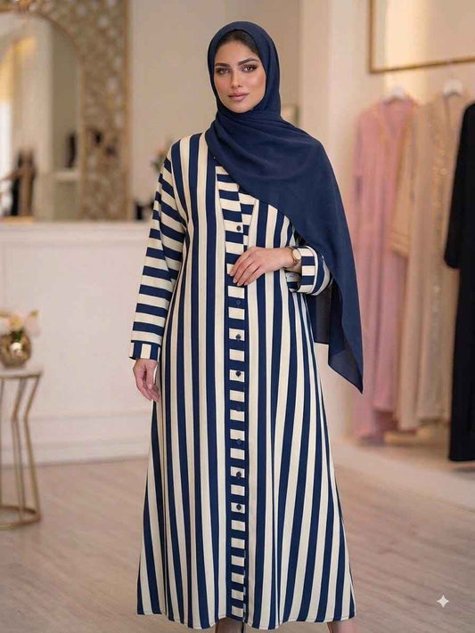 Premium Striped Georgette Abaya with Matching Hijab