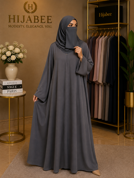 Nida Maxi Abaya with Attached Hijab – Front Close, Medium Flair