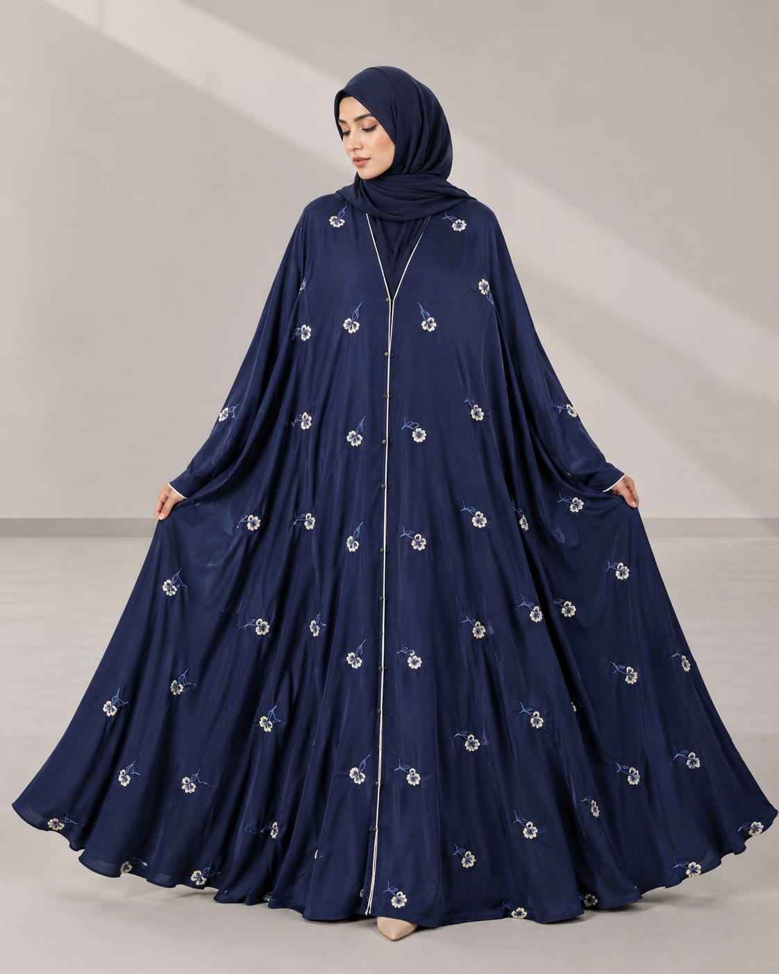 Big Flair Premium nida fabric Embroidered Abaya navy blue color