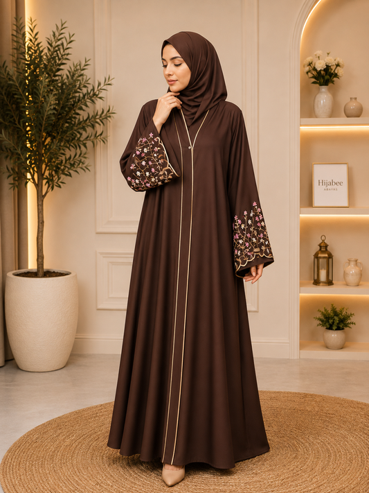 Embroidered sleeve hareer abaya with matching hijab for women in Pakistan