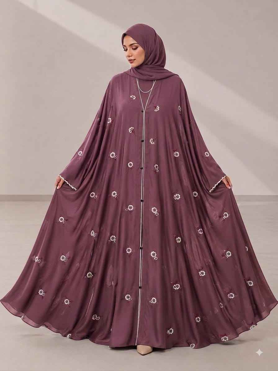 Big Flair Premium Embroidered Abaya t-pink color for women
