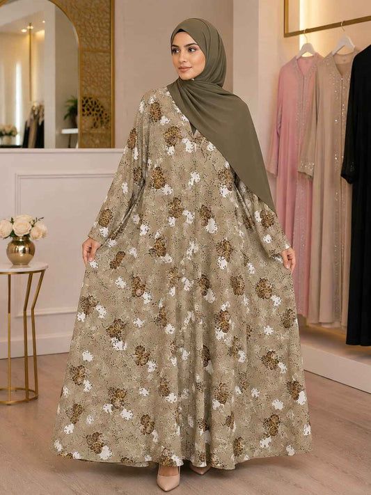 Georgette Printed Big Flair Abaya with Hijab