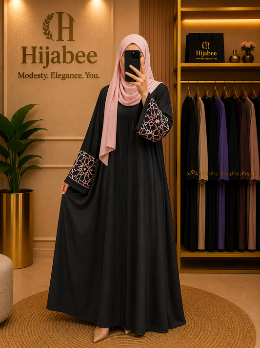 "Layla" Premium Nida Abaya | Embroidered Sleeves