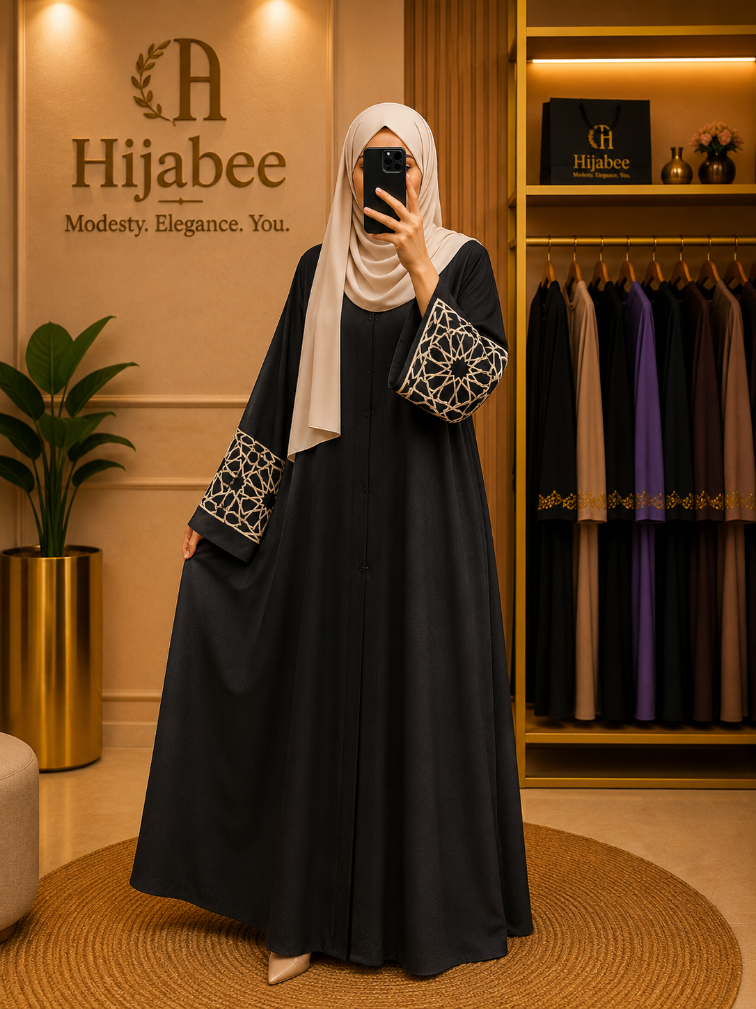 "Layla" Premium Nida Abaya | Embroidered Sleeves