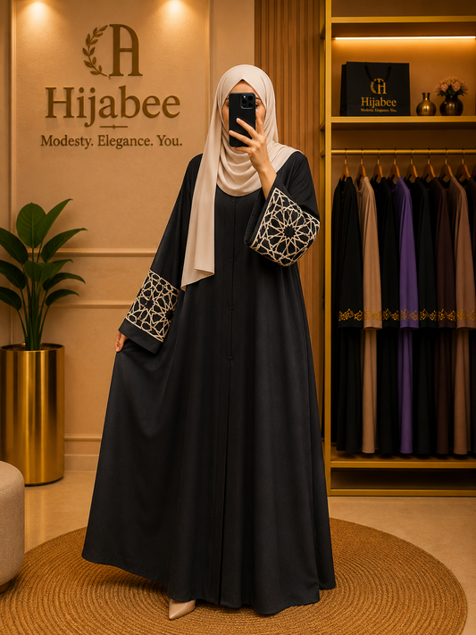 "Layla" Premium Nida Abaya | Embroidered Sleeves