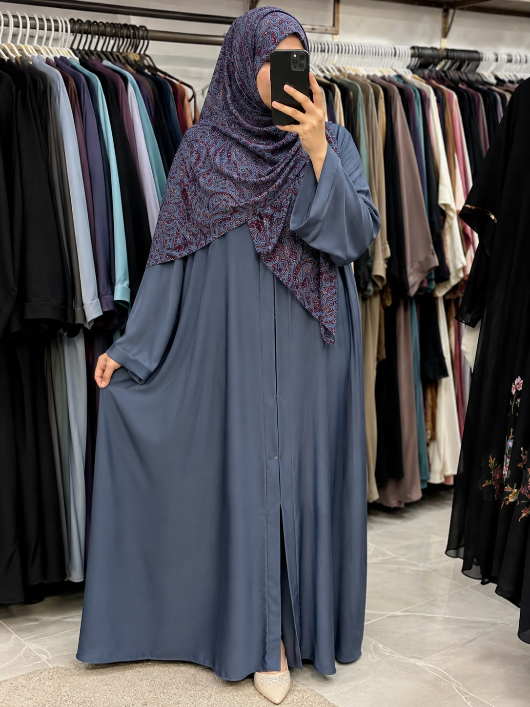 Modest Everyday Abaya with Printed Scarf