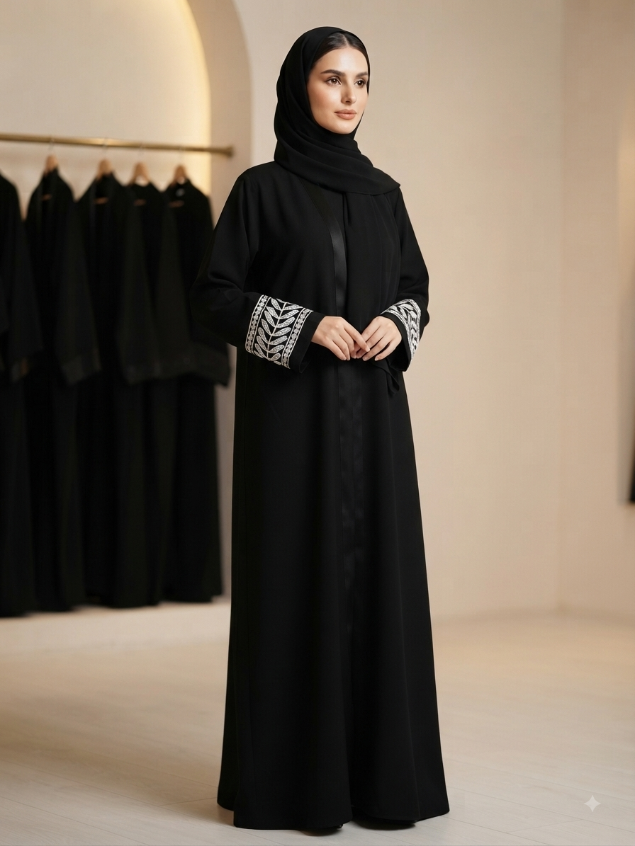 Premium nida fabric Black Embroidered Sleeves Abaya