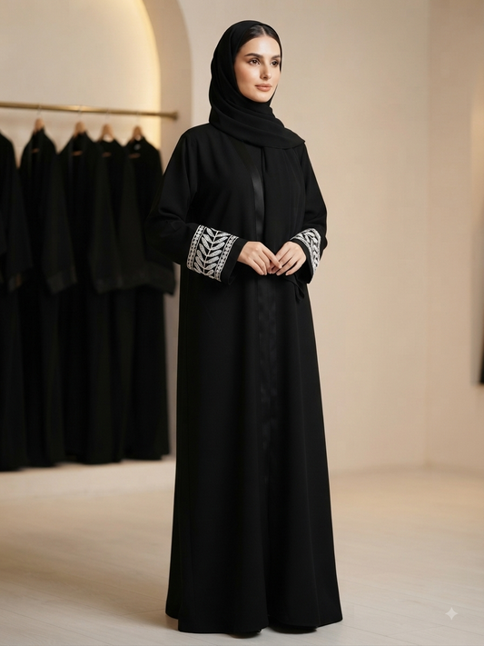 Premium nida fabric Black Embroidered Sleeves Abaya