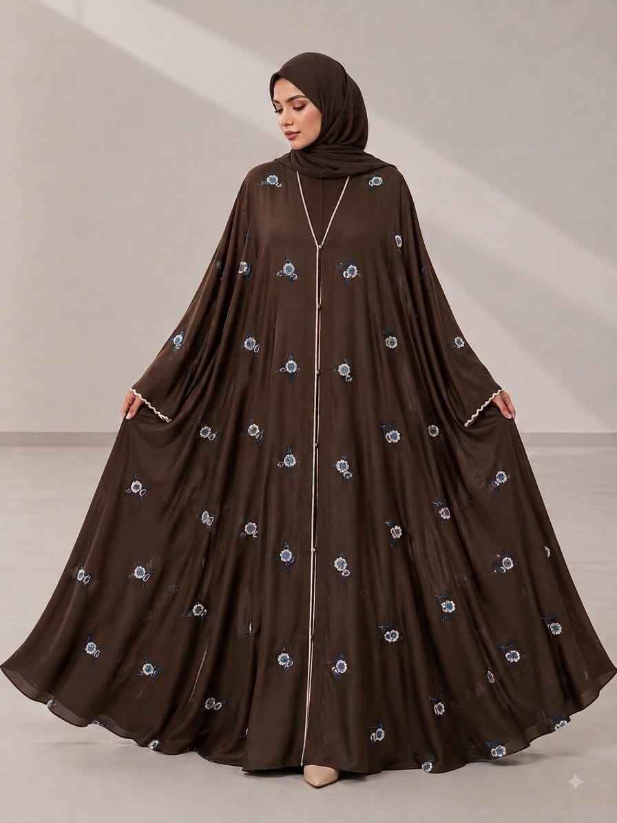 Big Flair Premium Embroidered Abaya dark brown color