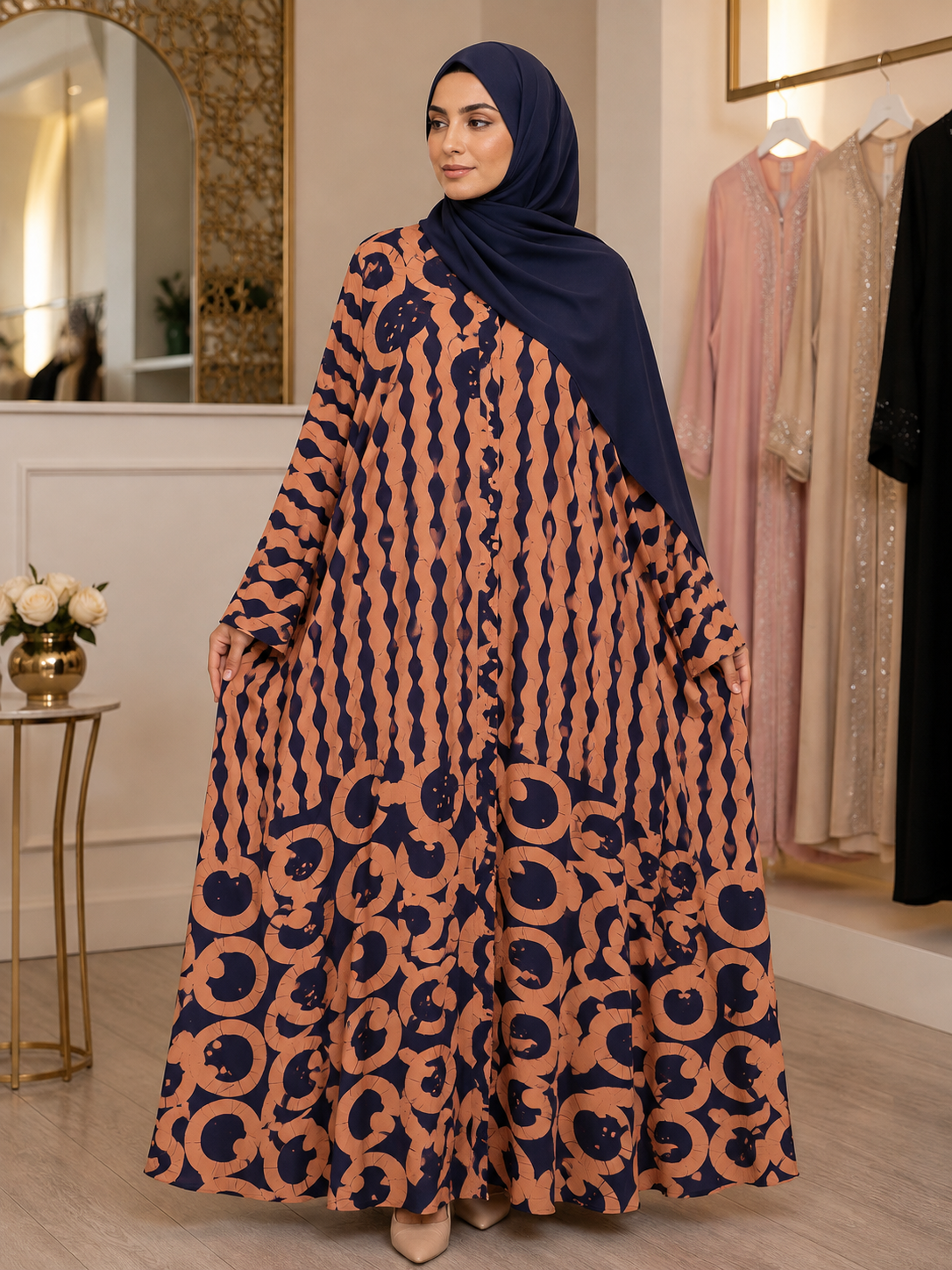 Printed Big Flair Abaya with Matching Hijab for women
