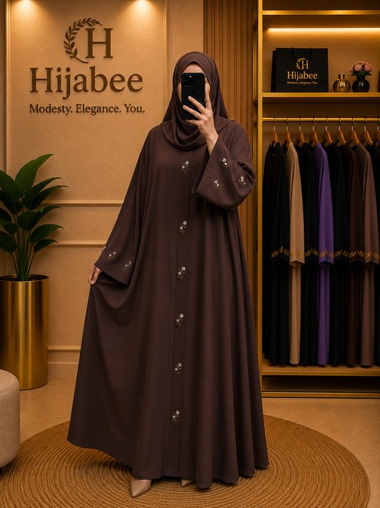 Aaliya, Imported Hareer Abaya | Premium Cut Dana Work With Matching Hijab
