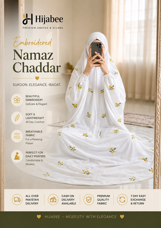 Embroidered Namaz Chaddar White Color | Hijabee
