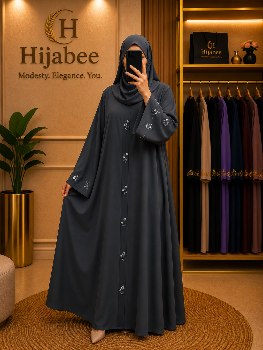 Aaliya, Imported Hareer Abaya | Premium Cut Dana Work With Matching Hijab