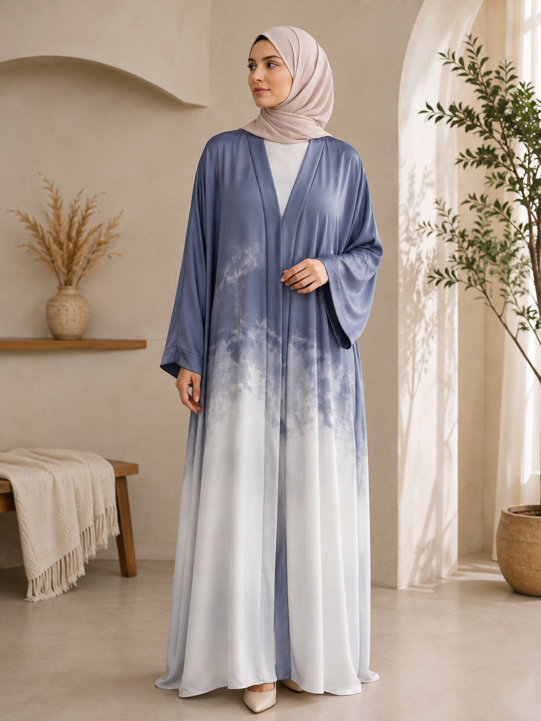 Elegant Tie & Dye Abaya with Matching Hijab | Premium Modest Wear