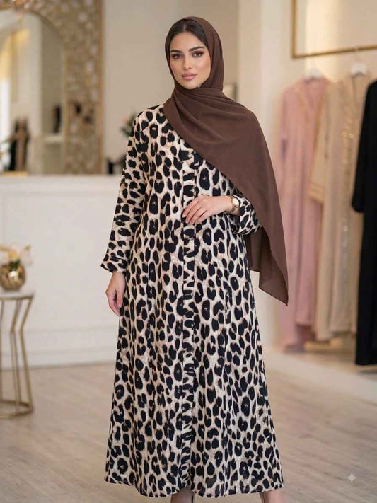 Premium Leopard Print Georgette Abaya with Matching Hijab