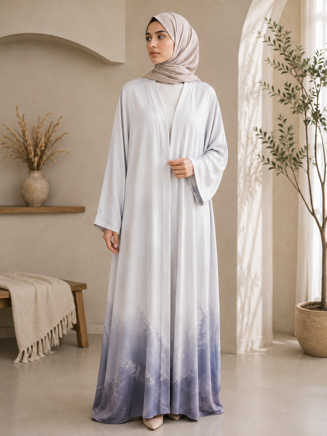Elegant Tie & Dye Abaya with Matching Hijab | Premium Modest Wear